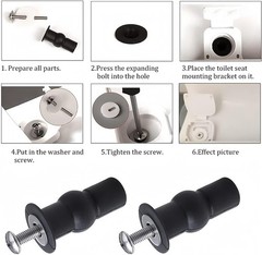 Universal 2PCS Toilet Seat Hinges Screws, Top Fixing 1.6, black