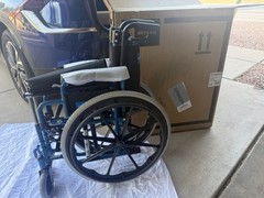 Medline Manual Wheelchair Foldable Blue Adjustable Footrests Padded Armrest