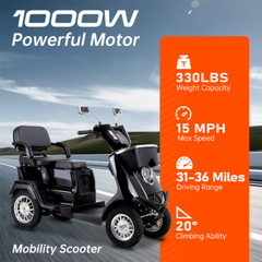 Heavy Duty Two Seater Mobility Scooters for Seniors & Adults 500lbs Capacity