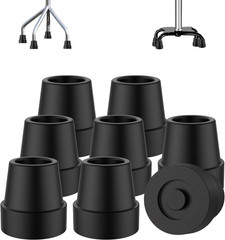 Quad Cane Tips 1/2 Inch Set of 8 Heavy Duty Rubber Replacement Non Slip Footpads