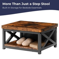 8 Inch Wooden Step Stool Bedside Rustic Brown 500 lbs Steel Frame AntiSlip