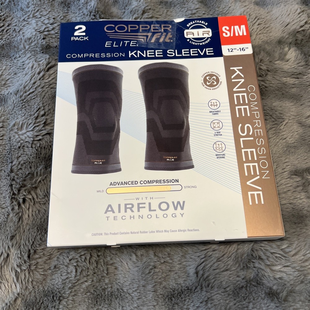Copper Fit Compression Knee Sleeve 2 PK – Small /Med – 12-16″Black Open Box