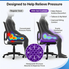 Extra Thick Large Pure Gel Seat Cushion for Long Sitting, Breathable Comfort Cus