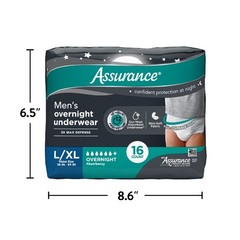 (2 pack) Assurance Men’s Overnight Incontinence Underwear, L/XL, 16 Count