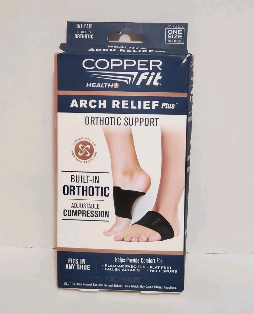 Copper Fit Arch Relief Plus Wraps Orthotic Support Adjustable Compression 2Pk