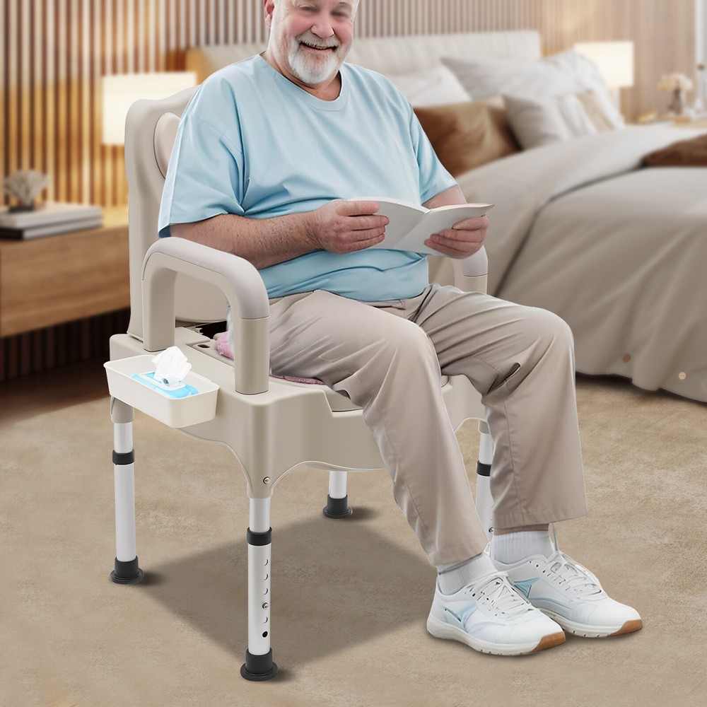 250kg Load Toilet Chair 6 Adjustable Heights Commode Chair Portable Toilet Chair