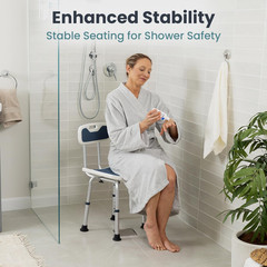 Shower Chair Adjustable 15-19″ Height Non-Slip Feet 300 lb Capacity – Dark Blue