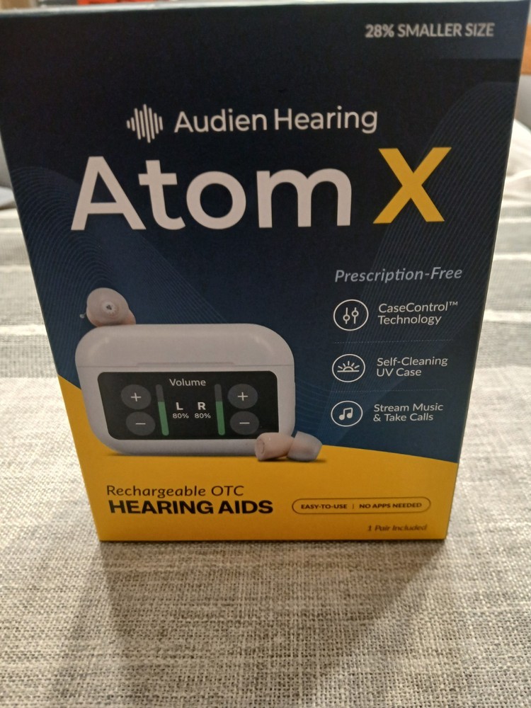 Audien Hearing Atom X Rechargeable OTC Touchscreen Bluetooth Hearing Aids New!