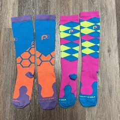 Lot Of 2 PRO COMPRESSION Socks Marathon Running Pink Blue Orange S / M