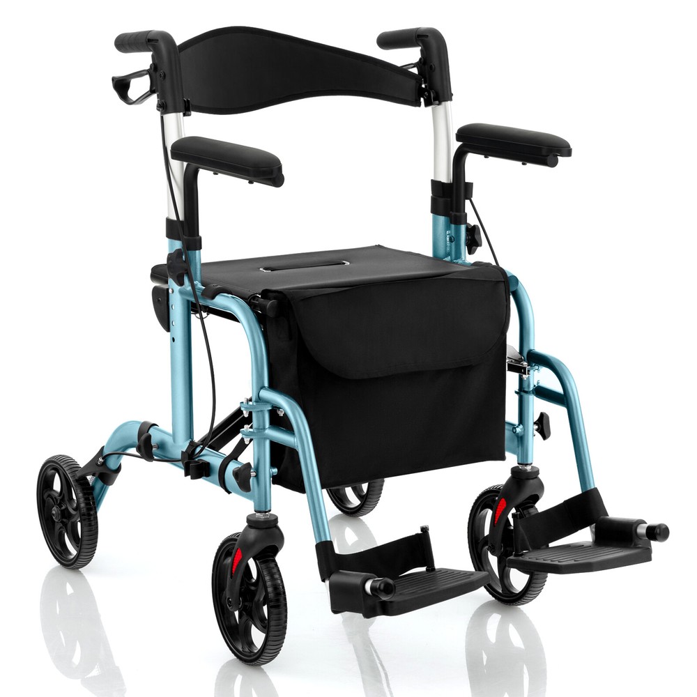 Costway Folding Rollator Walker w/Seat & 8″ Wheels Supports up to 300 lbs Navy