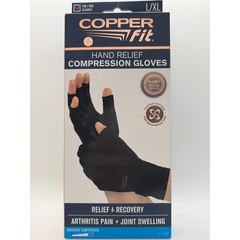 Copper Fit Hand Relief Compression Gloves L/XL Black Arthritis & Joint Relief 2C