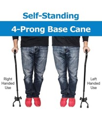 RMS Quad Adjustable Walking Cane with 4 Pronged Base for Extra Stability – Black