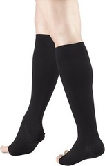 Truform 15-20 mmHg Compression Stockings Knee High Length, Open Toe, Black, Lar