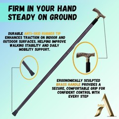 ® Walking Cane Ebony Wood Black T Shape Brass Handle | Tone Natural Wooden Ca…