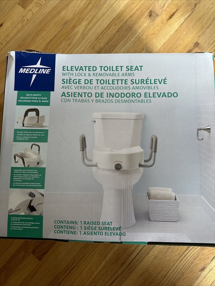 Midline Guardian Raised Toilet Seat W/Lock & Padded Arms 400 Ib Capacity NIB