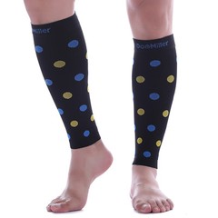Doc Miller Calf Compression Sleeve 1Pair 20-30mmHg Varicose Polka Dot BLK/BLUYLW