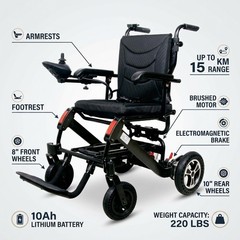 220 Lbs Lightweight Electric Wheelchair 16″ Seat,9.3 Miles Range,Flip-Up Armres