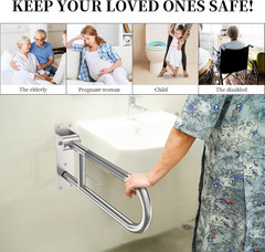 Toilet Grab Bar 24 Inch, Yuande Brushed Nickel Anti-Slip Support Rail, U Shaped