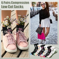 6 Pairs Ankle Compression Socks for Women Floral Low Cut Athletic Support Soc…