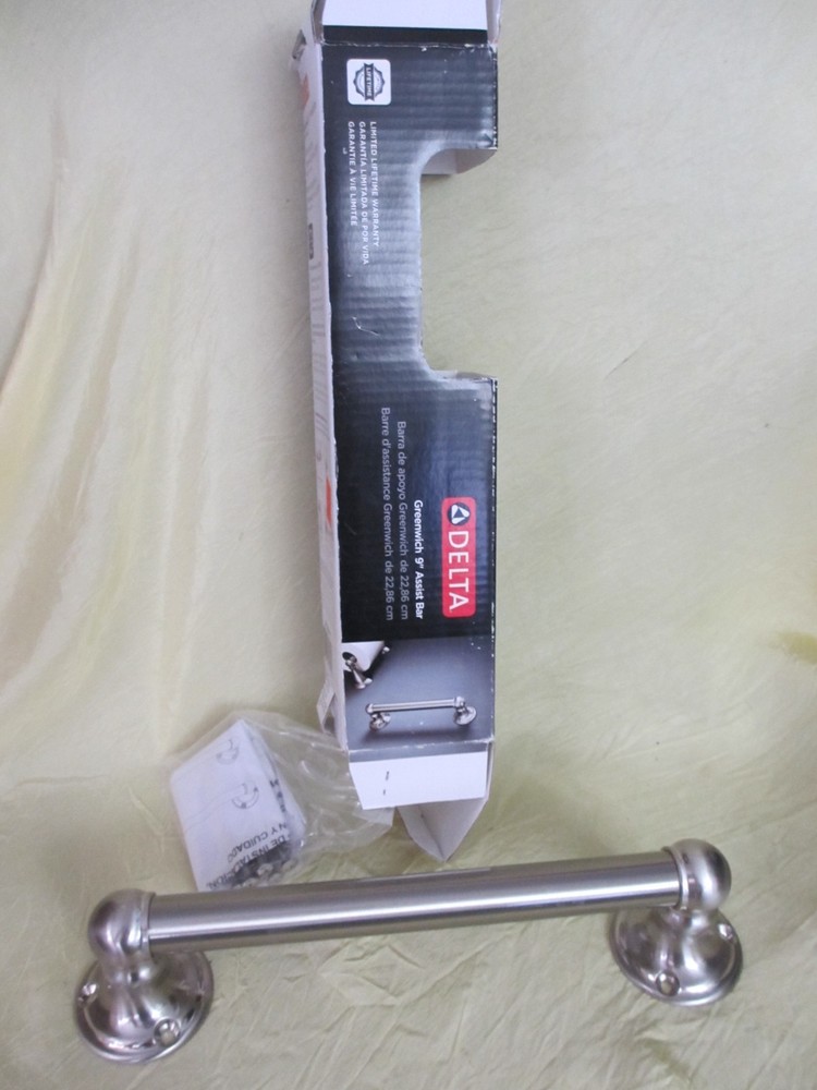 300 – lb 9″ hand grab bar DELTA satin nickel finish bath shower towel washcloth