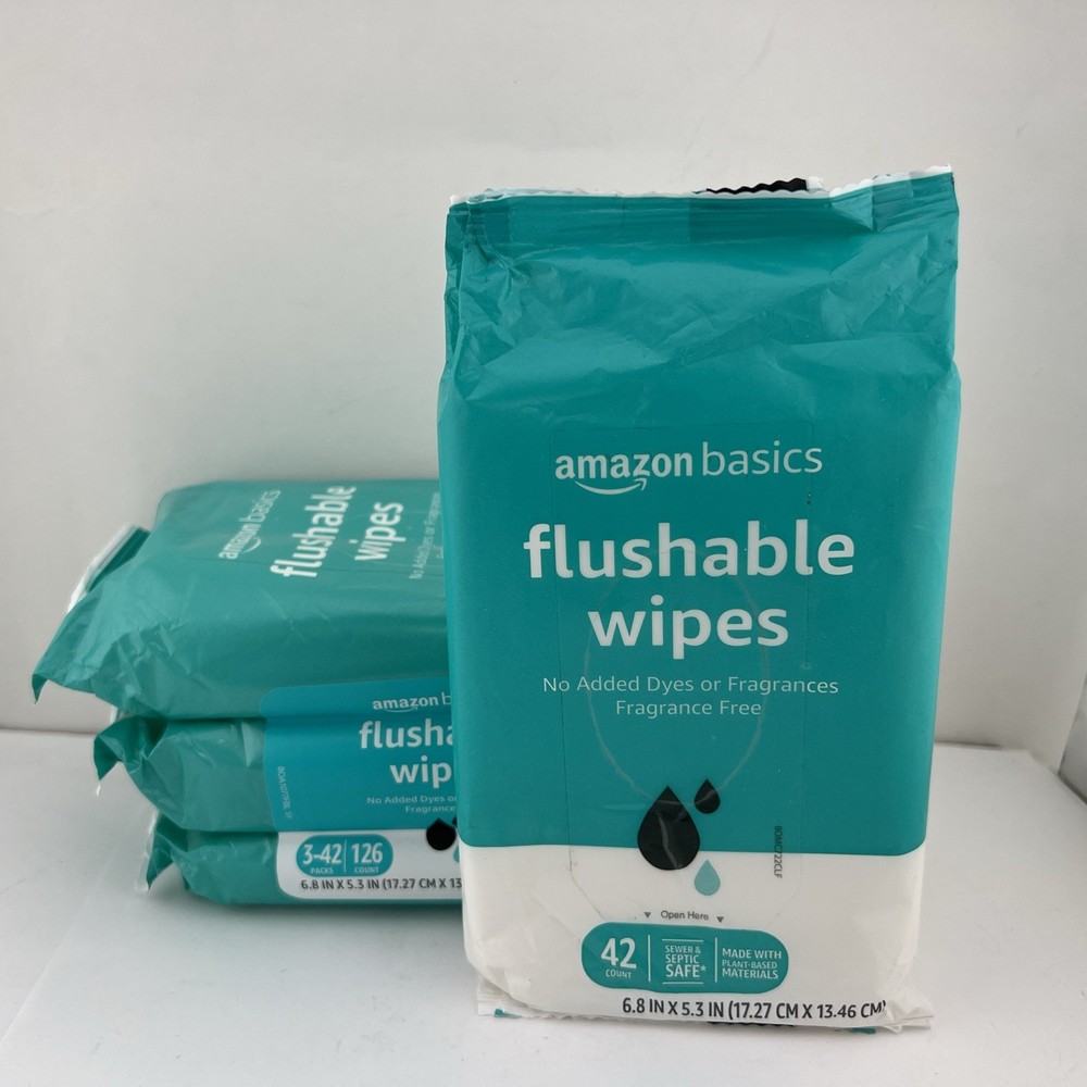 Amazon Basics Flushable Adult Wipes, Fragrance Free, 42ct 4pk = 168 wipes Total