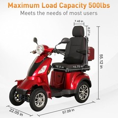 HS4W-A2R Heavy-Duty 4-Wheel Mobility Scooter 37 Miles Range 3-Speed 500lbs Load