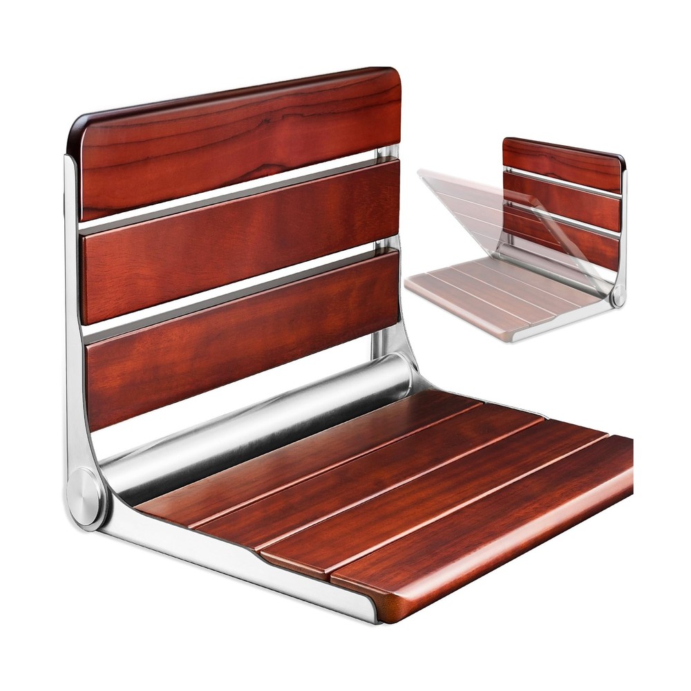 18.4″ Folding Teak Shower Seat Wall Mounted – Fold Down Shower Chair, Soli
