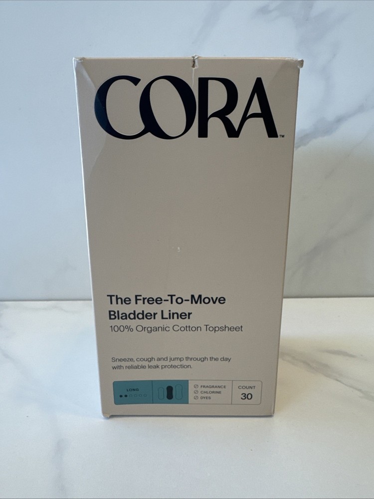 Cora 100% Organic Cotton Topsheet Bladder Liners, Long Length (30 Count) NIB