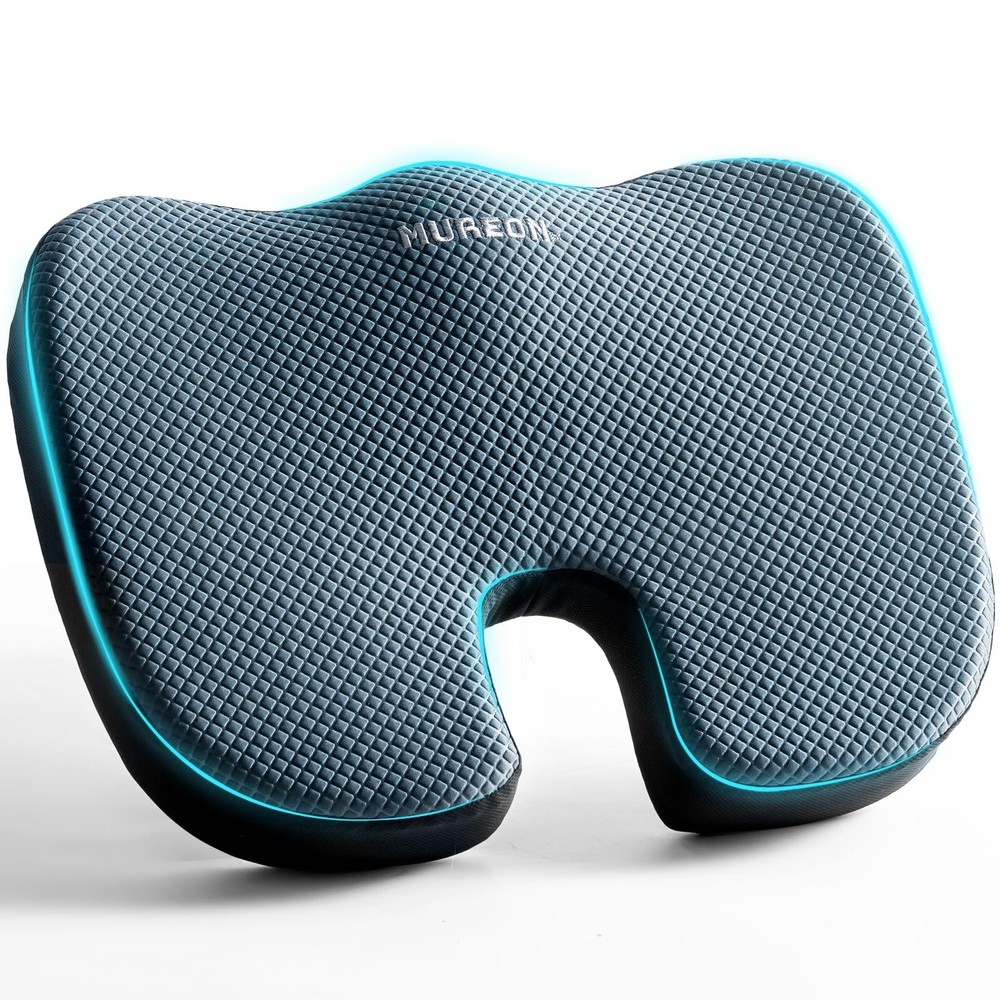 Ergonomic Seat Cushion Memory Foam Hip Pressure Relief NonSlip Large Navy 17.7x