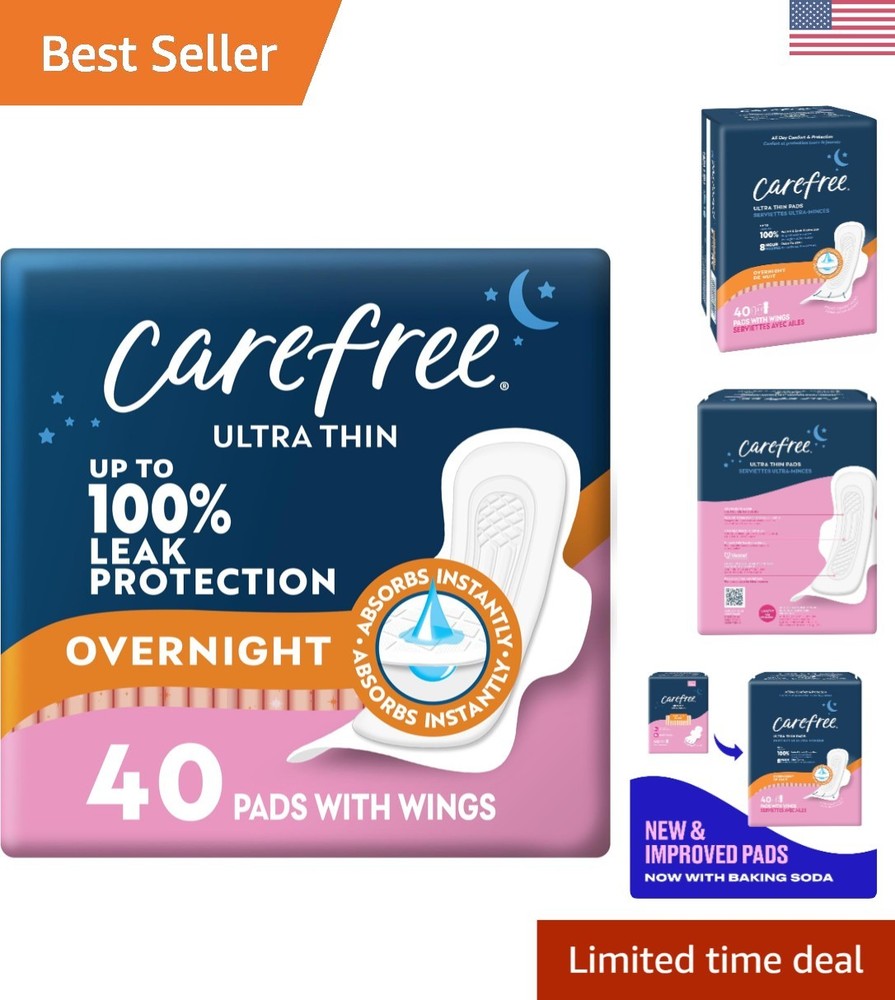 Comfortable & Absorbent Ultra Thin Overnight Feminine Pads with Wings – 40 Count