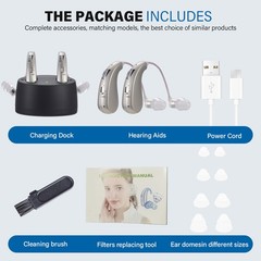 1 Pair Hearing Aids for Seniors Rechargeable Hearing Aid with Noise Cancelling