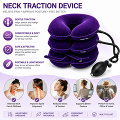 Cervical Neck Traction Device – Inflatable Purple Velvet Support Collar