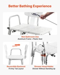 VEVOR Tub Transfer Bench Height Adjustable Shower Chair with Arm Backrest 400lbs