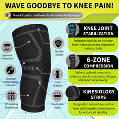 Knee Brace for Meniscus Tear 2 Pack, Compression Large (1 Pair), Black