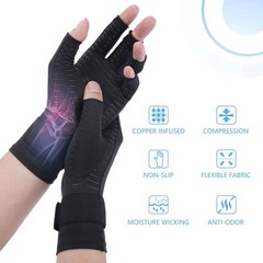 Tikaton Copper Infused Compression Arthritis Gloves with Wrist Strap for Hand Pa