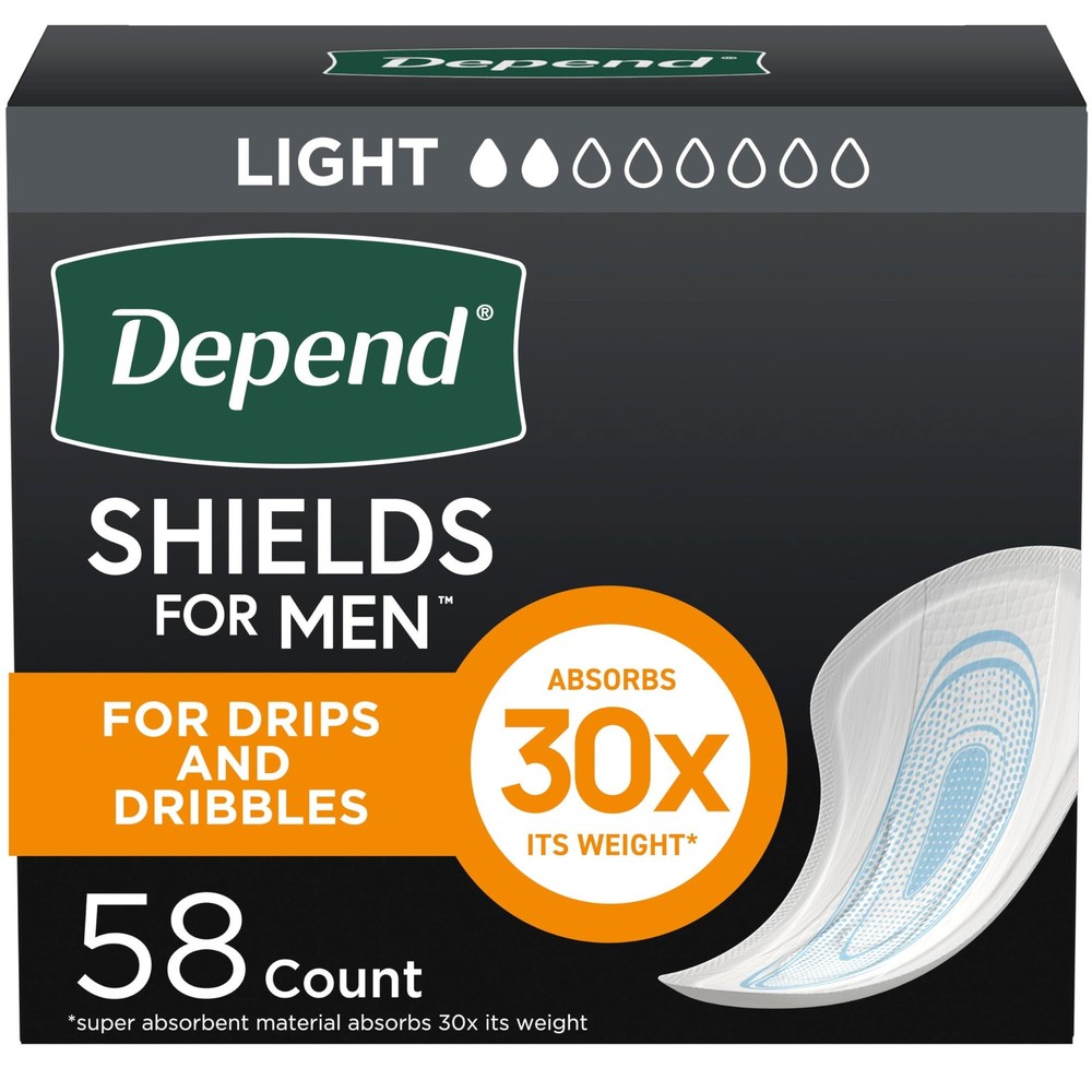 Depend Shields Incontinence Pads for Men, Light Absorbency, 58 Count (Packagi…