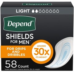 Depend Shields Incontinence Pads for Men, Light Absorbency, 58 Count (Packagi…