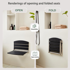 Foldable 17.5″ Wall Mounted Shower Seat for Home Care (Black)