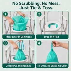 Bedside Commode Liners with Absorbent Pads Bulk Pack, 200 Liners + Pads for E…