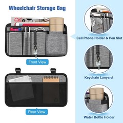 FINPAC Wheelchair Side Storage Bag w/Cup Holder, Wheelchair Armrest Accessories