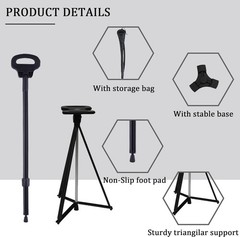 Limited Time Offer-Walking Stick w/Seat Lightweight CarryBag NonSlip 330lb Black