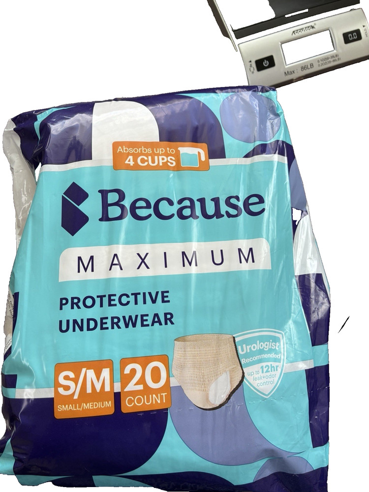 Because Maximum Protective 20 Underwear | S/M | 1 Pack | Absorbs Up to 4 Cups