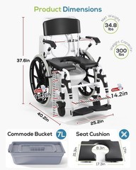 22″ 3-in-1 Self-Propelled Heavy Duty Aluminum Wheelchair, 300LBs Capacity