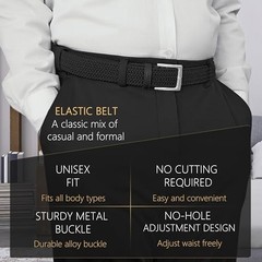 Elastic Braided XS Waist Adjustable:33″-37″ (42″ Length) Blackc Silvery Buckle