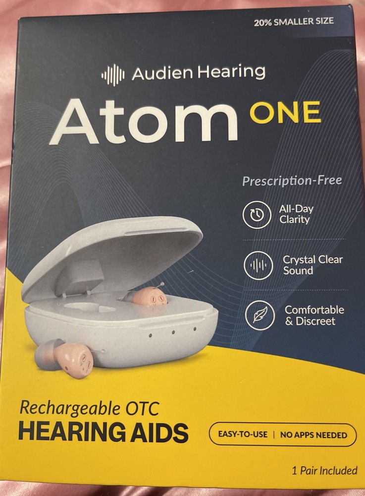 Audien Hearing Atom One OTC Hearing Aids Wireless, Rechargeable, Beige NEW