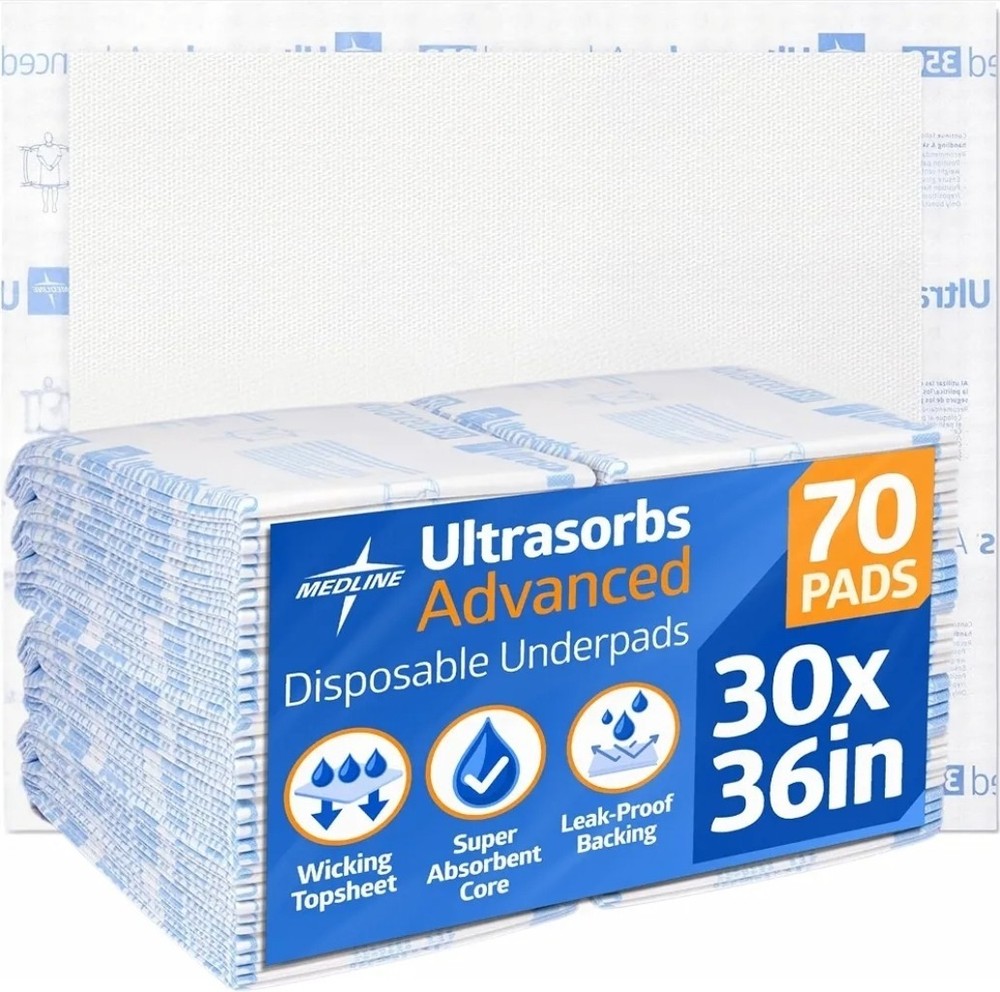 Medline Ultrasorbs Advanced Extra Strength Drypads, 30″ x 36″, 70 Count, 350 LB
