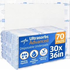 Medline Ultrasorbs Advanced Extra Strength Drypads, 30″ x 36″, 70 Count, 350 LB