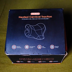 FAMEDIO Heated Cervical Traction Device Neck Brace Gray Auto-Off Adjustable Temp