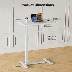 HAPPYMONT Adjustable Mobile Overbed Table w/ Wheels White 27.56 x 15.75 in