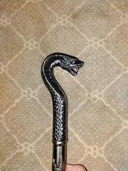 Walking Cane Decorative Cobra Snake Head Handle, Pewter, Metal